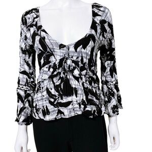 ASTR The Label Womens Tunic Size S Black & White V-Neck Long Sleeve Top